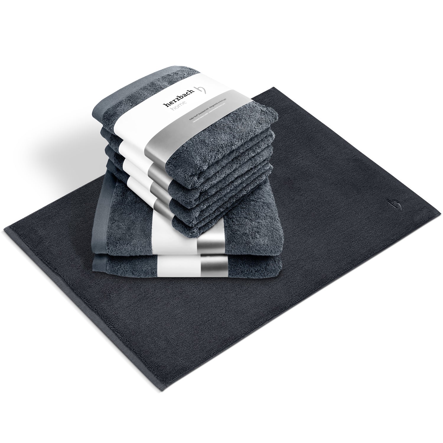 Pura Bundle Anthrazit – 6 Handtücher + Badvorleger 60x90