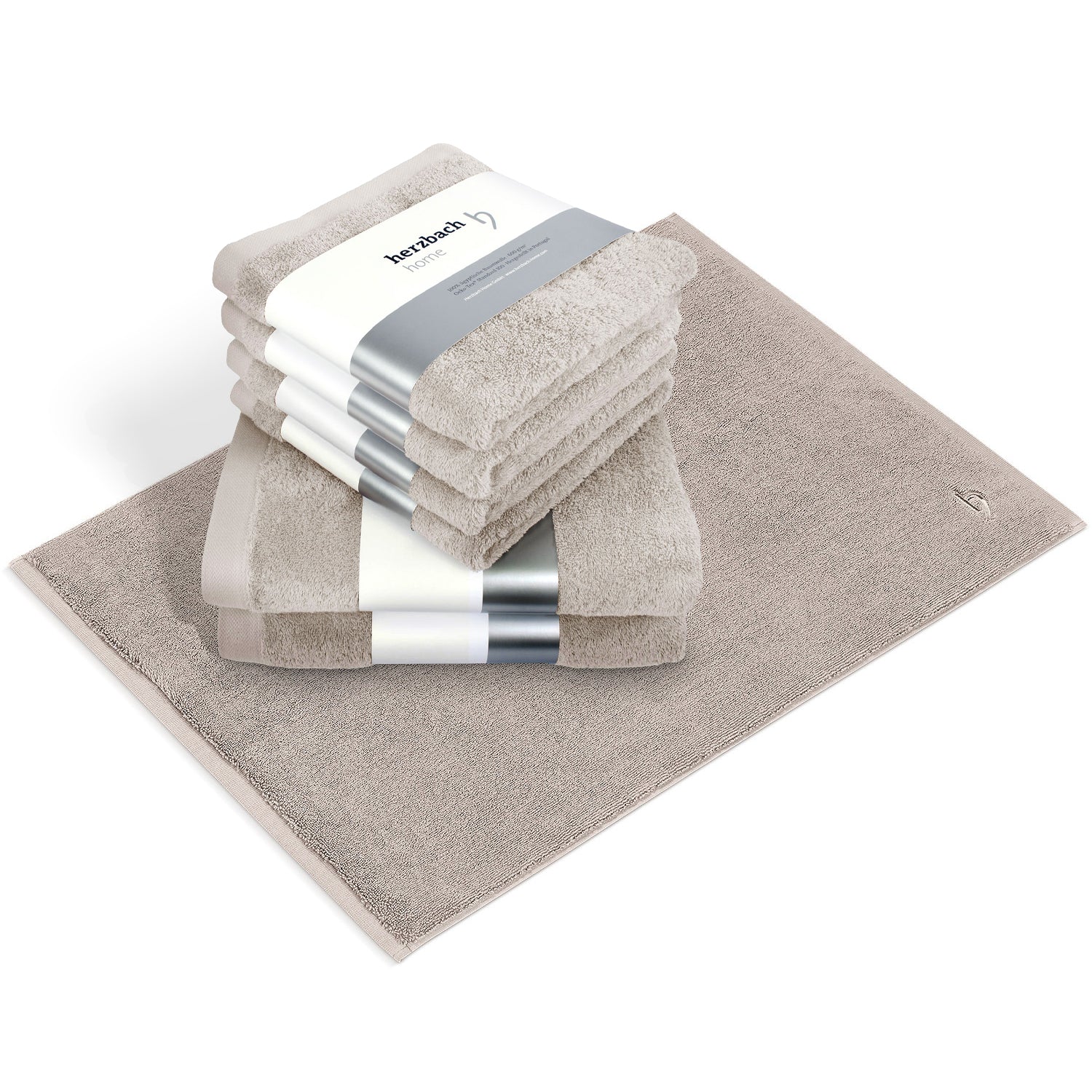 Pura Bundle Sandgrau – 6 Handtücher + Badvorleger 60x90