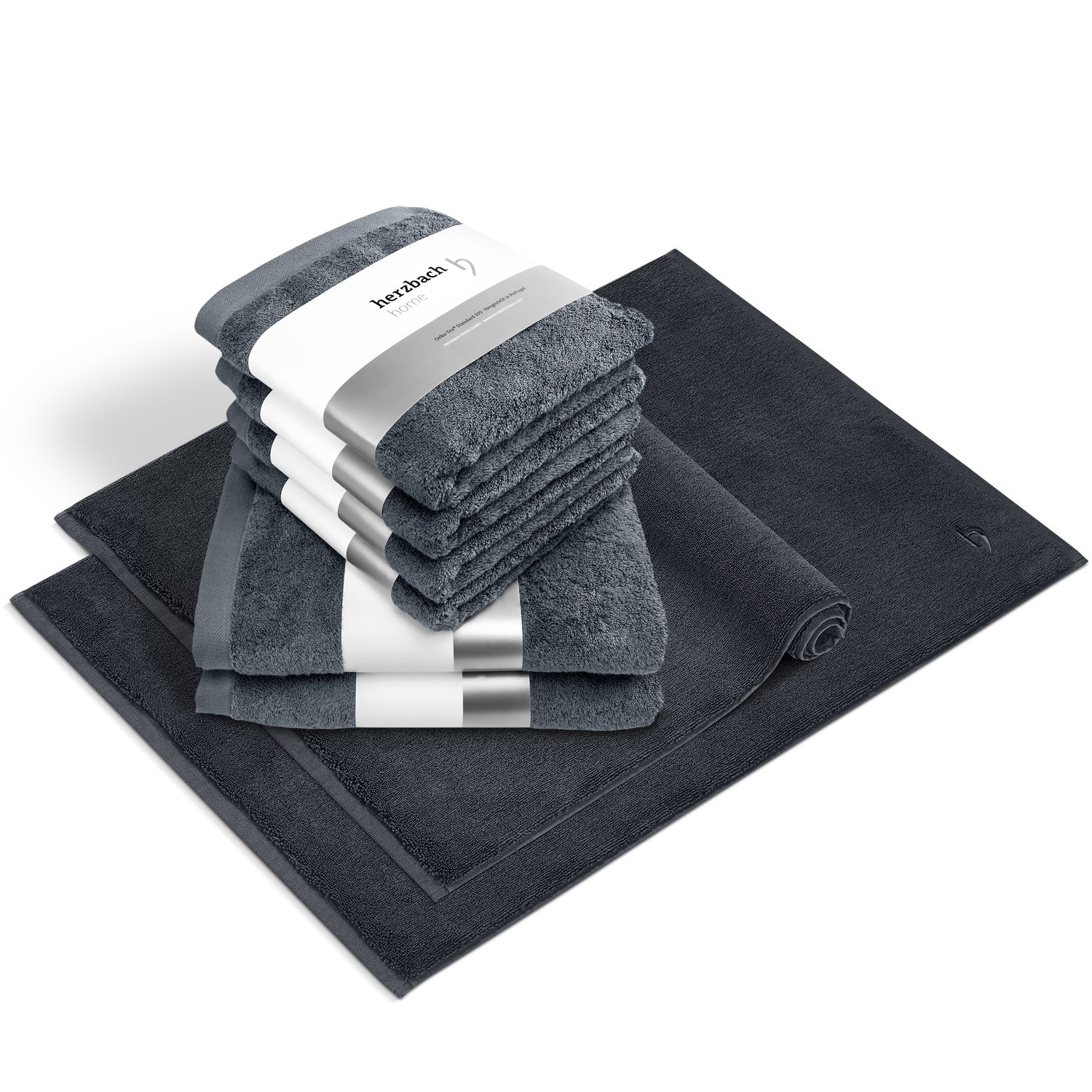 Pura Bundle Anthrazit – 6 Handtücher + 2 Badvorleger 50×70