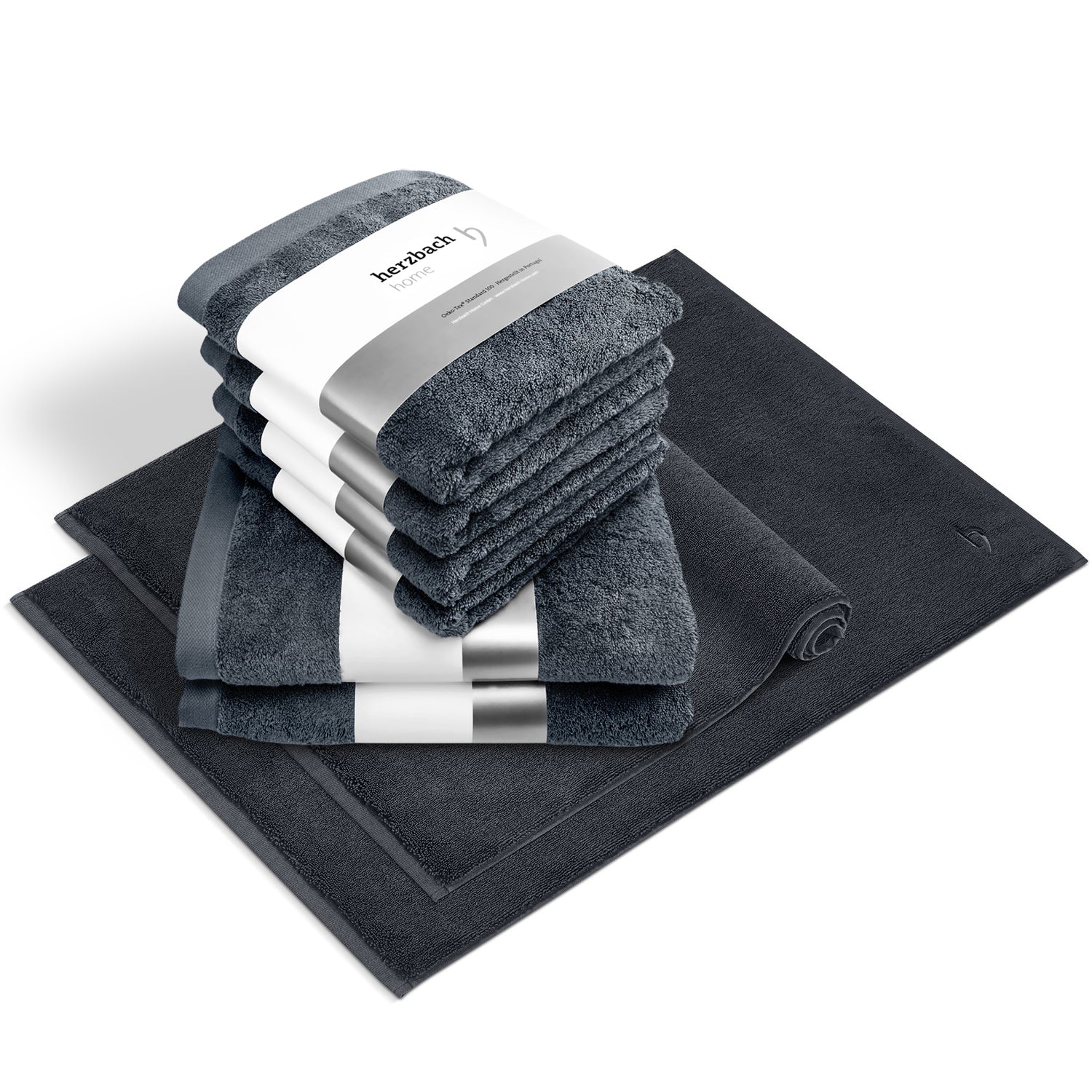 Pura Bundle Anthrazit – 6 Handtücher + 2 Badvorleger 50×70
